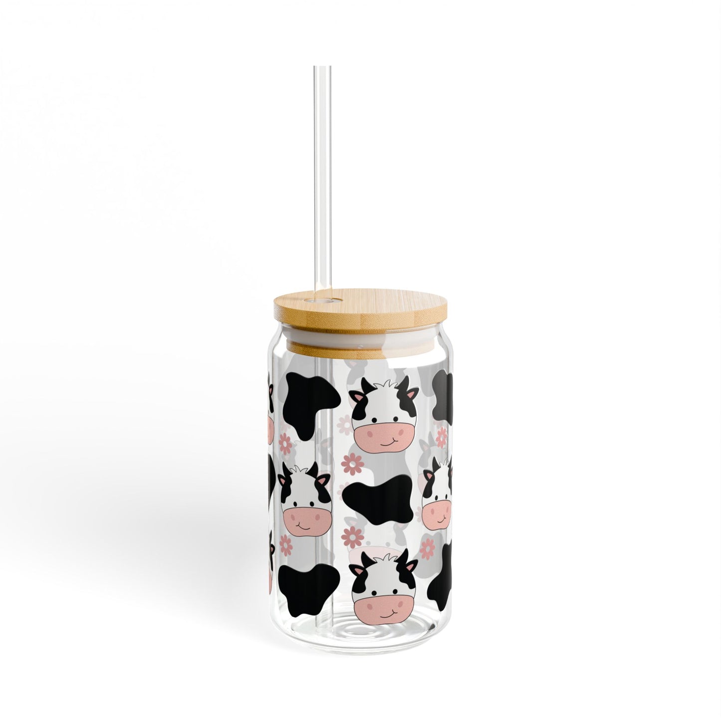 🐮🌸 Cow Print Flower Sipper Glass – Country Cute in Every Sip! 🥤
