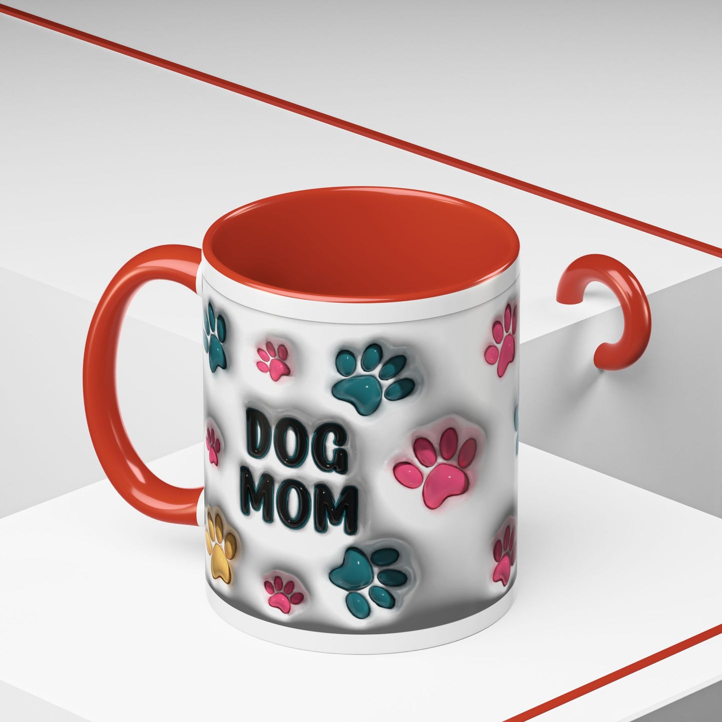 Dog Mom Accent Mug – Colorful Paw Print Cup for Proud Pet Parents