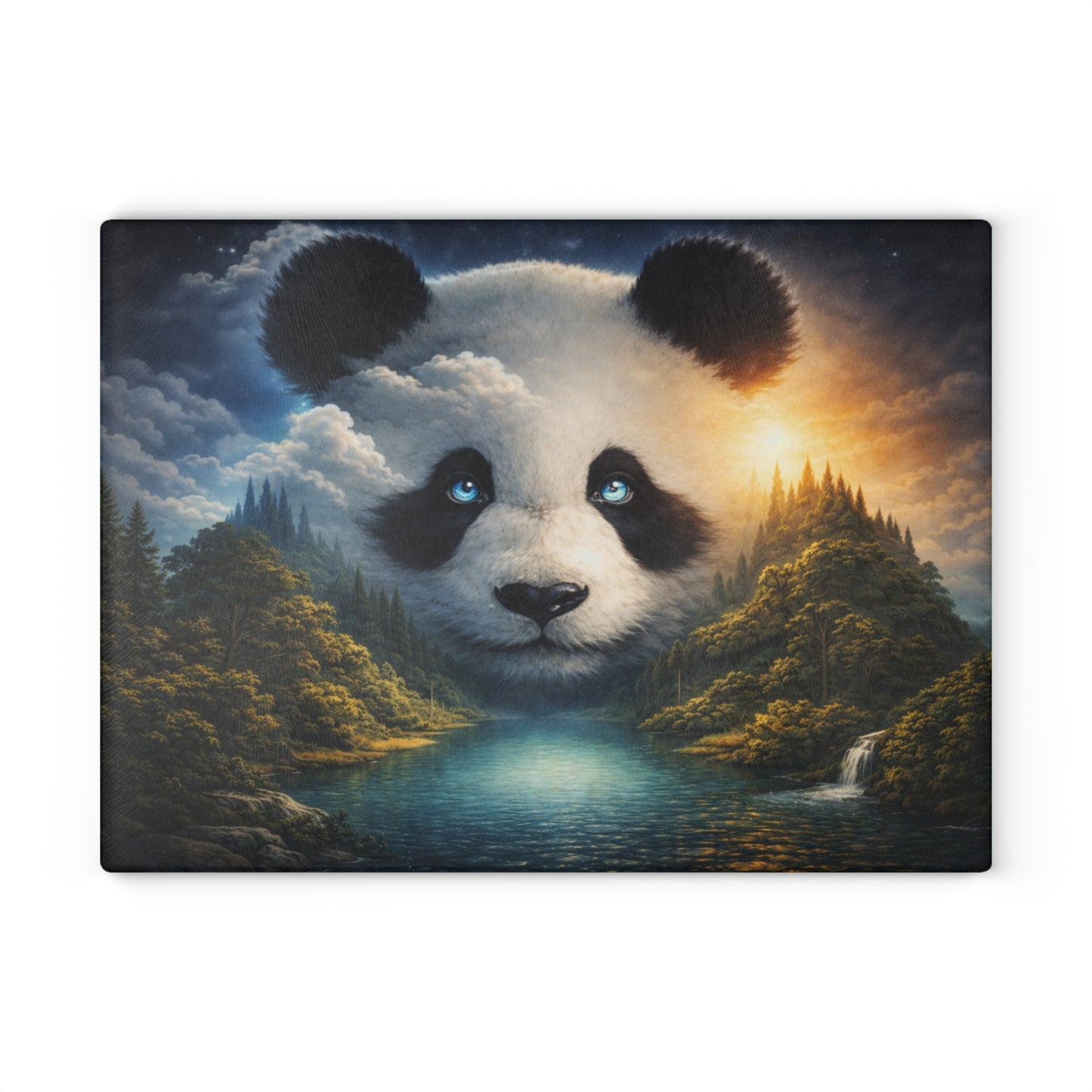 Panda Mountain Landscape Glass Cutting Board – Serene Wildlife Nature Artwork