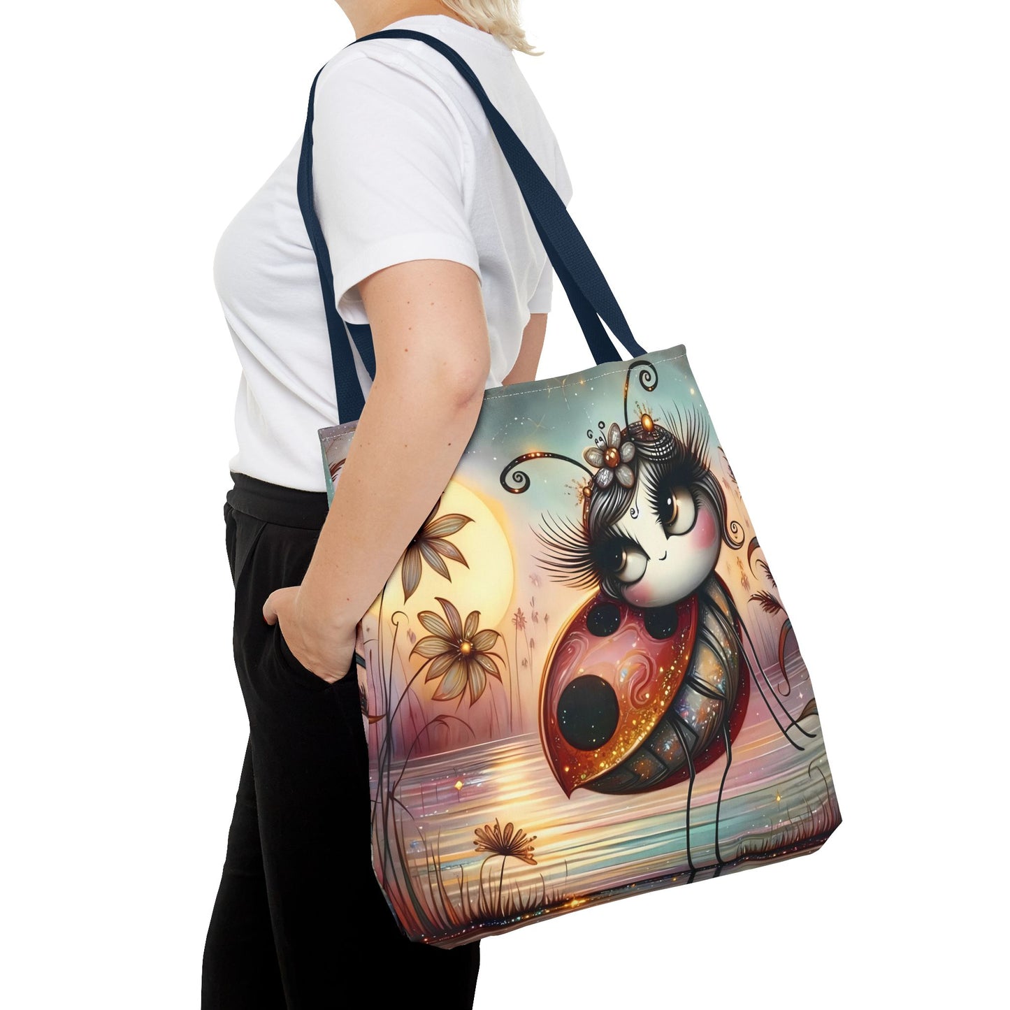 🐞 Mariquita sobre una flor junto al lago – Bolsa de tela inspirada en la naturaleza
