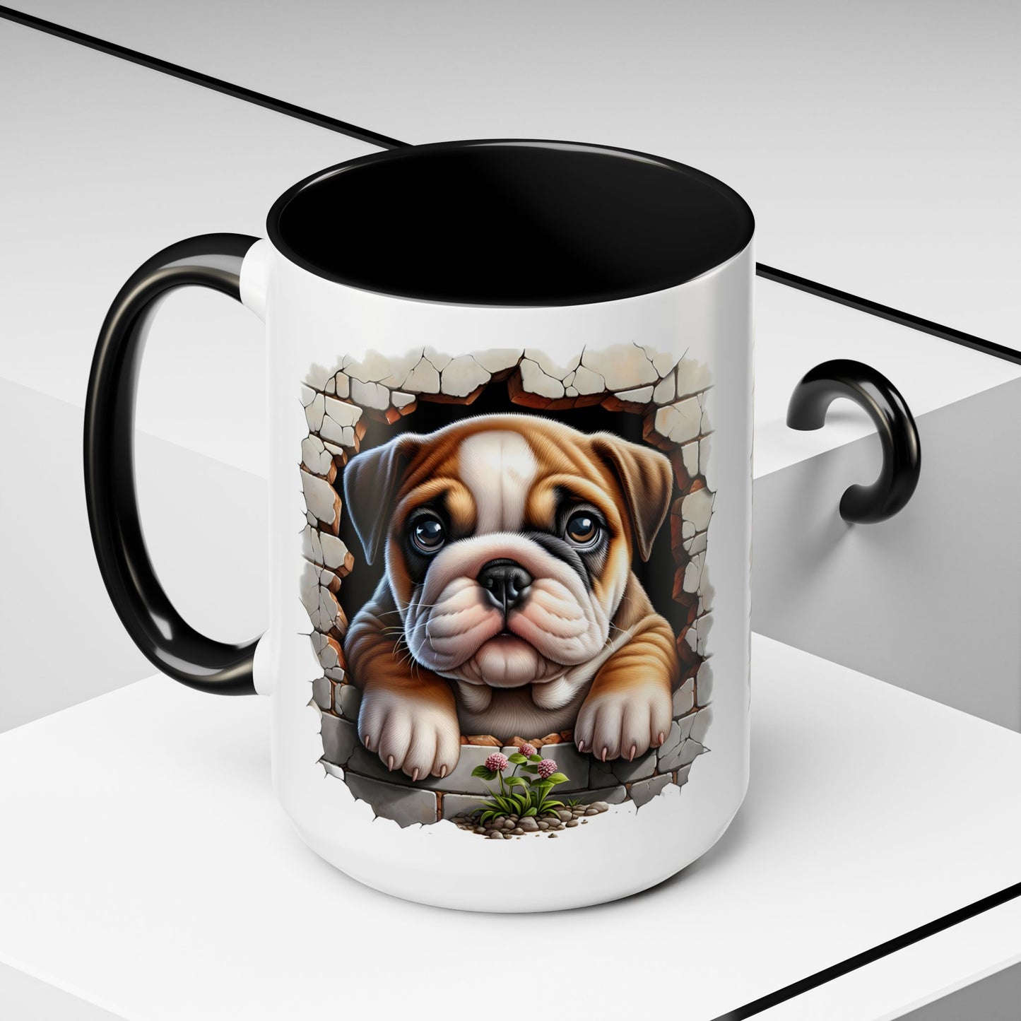 🎀🐶 English Bulldog Puppy Accent Mug – Cute Peek-Through Dog Design for Animal Lovers ☕💖