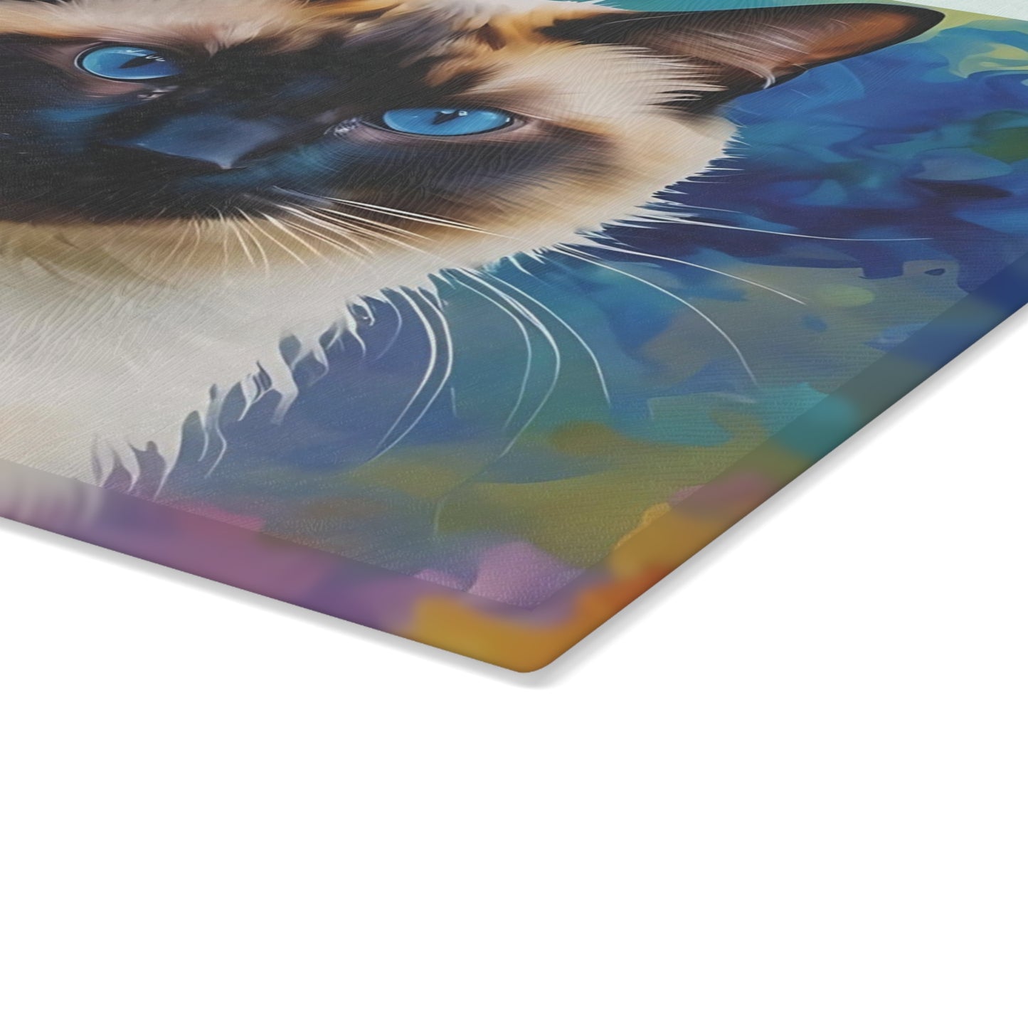 😻 Siamese Cat Cutting Board – Blue-Eyed Beauty in a Color Splash Kitchen Scene 🟦🌈