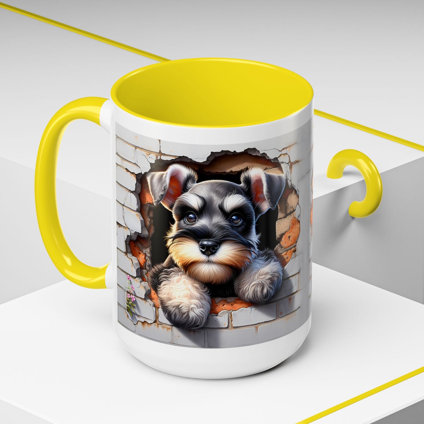 🎀🐶 Schnauzer Puppy Accent Mug – Cute Peek-Through Dog Design for Animal Lovers ☕💖