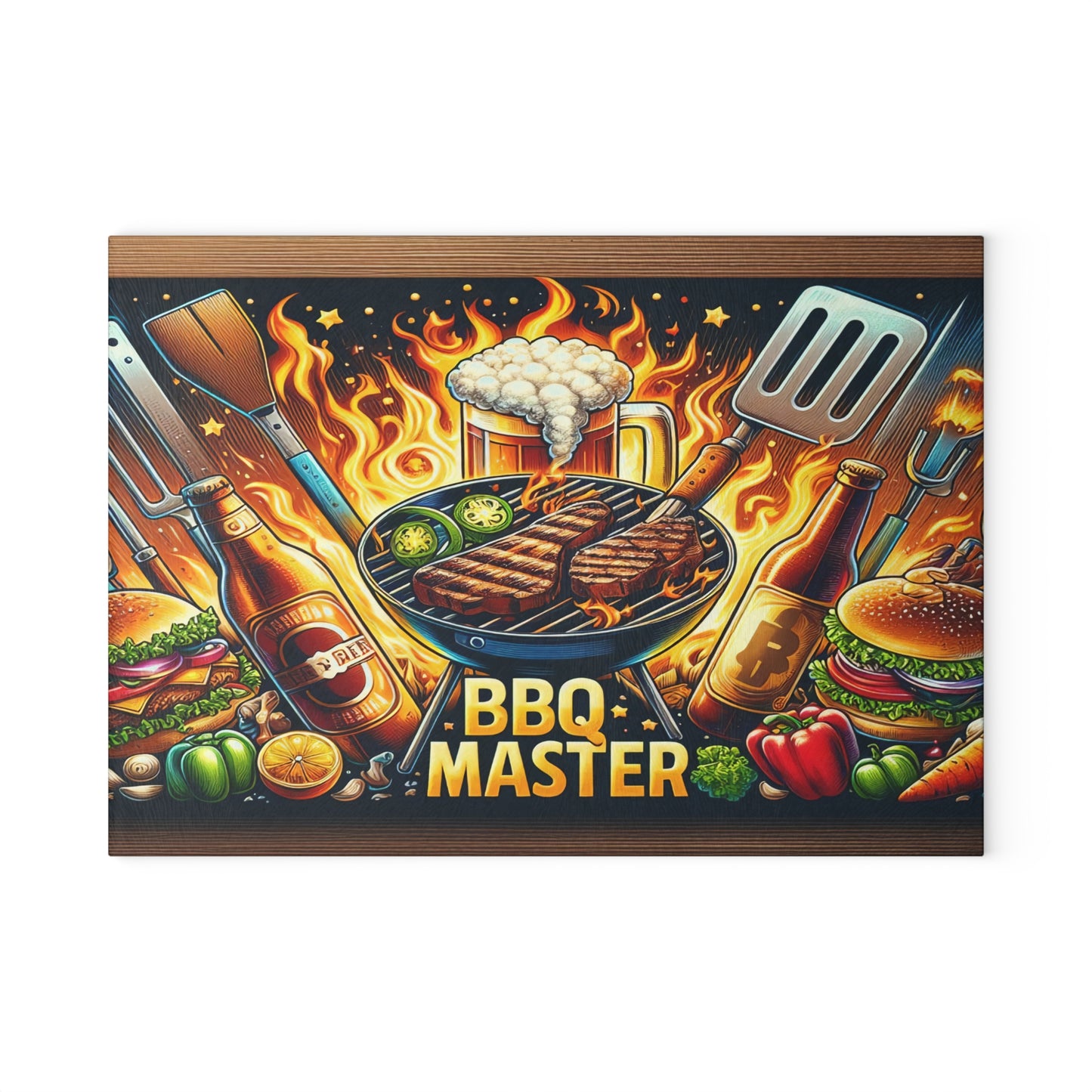 🔥🥩 BBQ Master Cutting Board – Bold Grill Lover’s Kitchen Décor with Flames & Flavor 🍔🍺