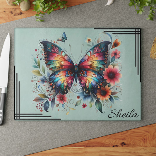 Tabla de cortar personalizada, regalo de boda, regalo de cumpleaños para mujer, nueva decoración para el hogar, tabla de cortar personalizada, diseño personalizado, mariposa, regalo personalizado para ella