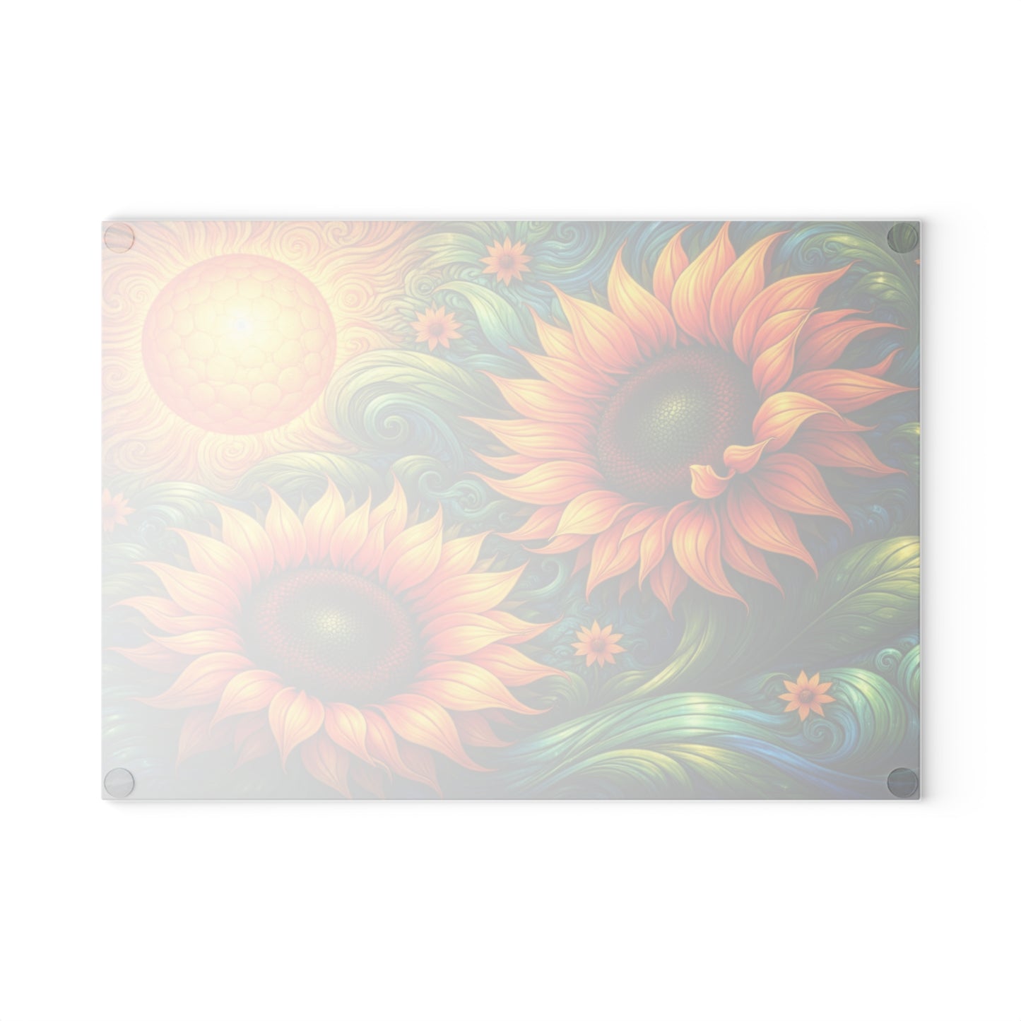 Sunflower Swirl Glass Cutting Board – Vibrant Farmhouse Kitchen Decor