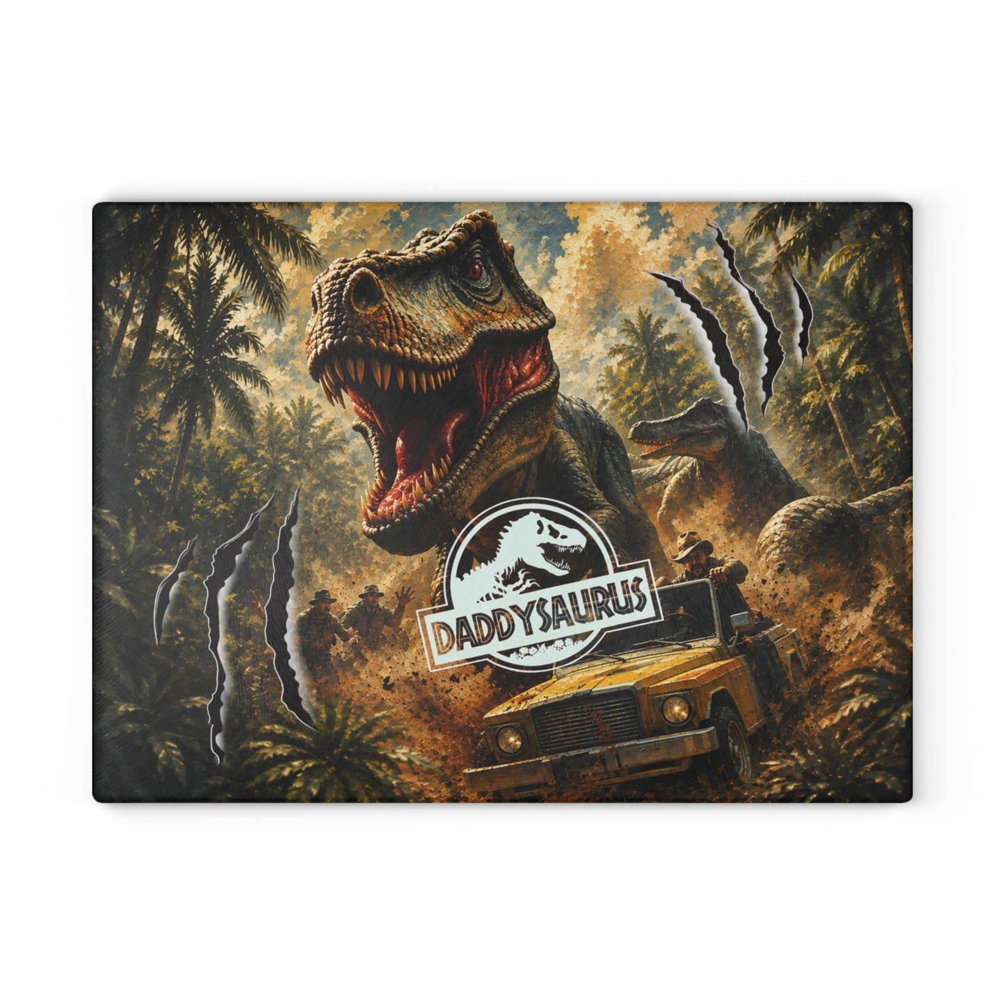 Daddysaurus Dinosaur Glass Cutting Board – Funny Dad Dinosaur Kitchen Decor