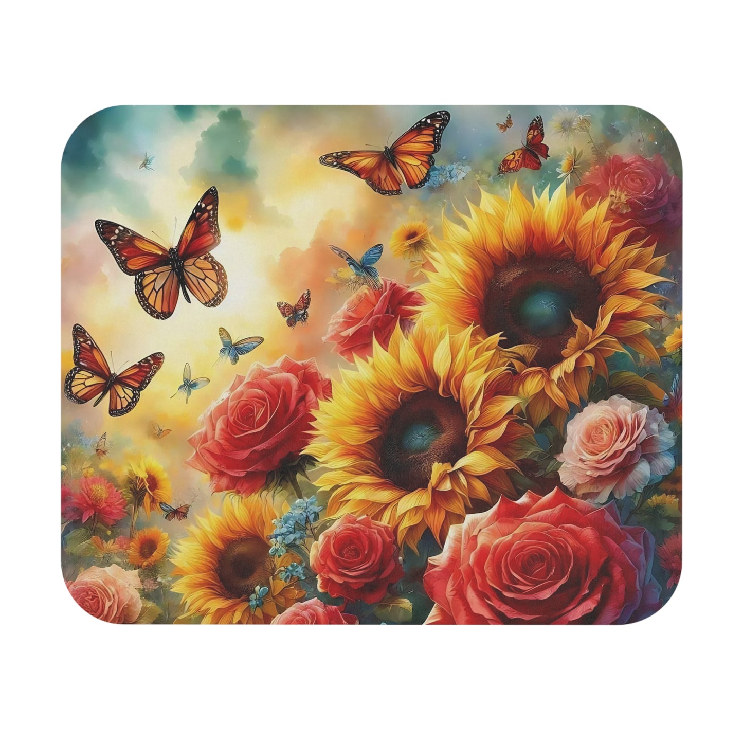 🖱️🌻🦋 Sunflowers & Butterflies Mouse Pad – Bright Garden Desk Art