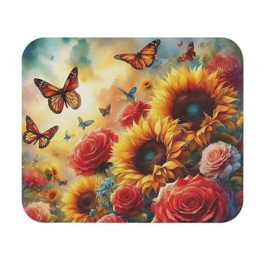 🖱️🌻🦋 Sunflowers & Butterflies Mouse Pad – Bright Garden Desk Art