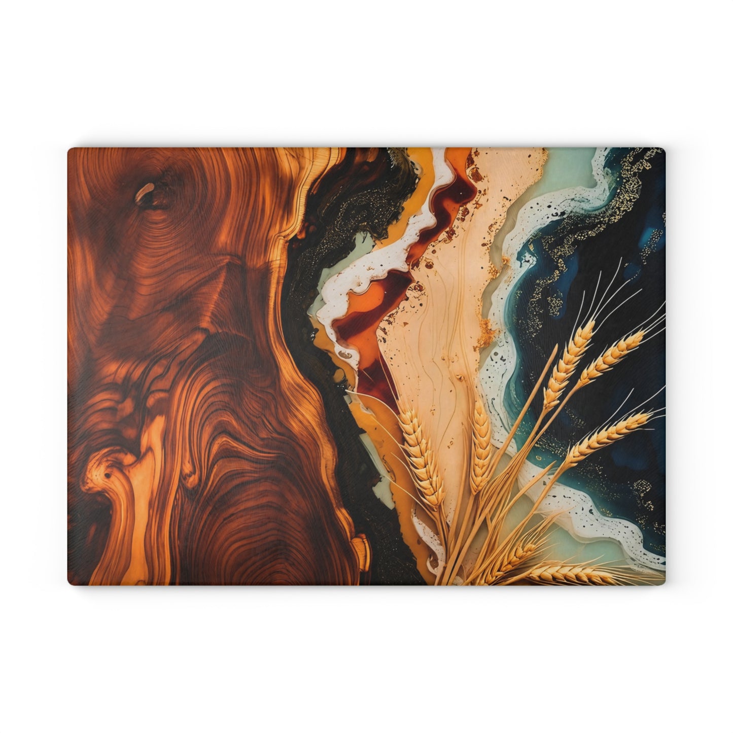 Personalized Wood & Resin Style Glass Cutting Board (Faux Wood & Epoxy Design – Tempered Glass)