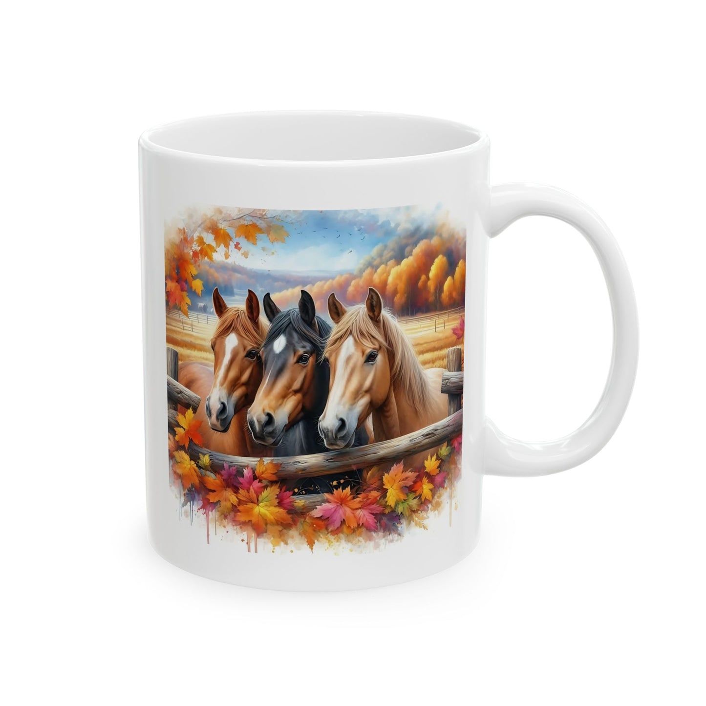 🐴🍂 Autumn Horses Mug – Fall Farm Coffee Cup with Rustic Charm ☕🍁