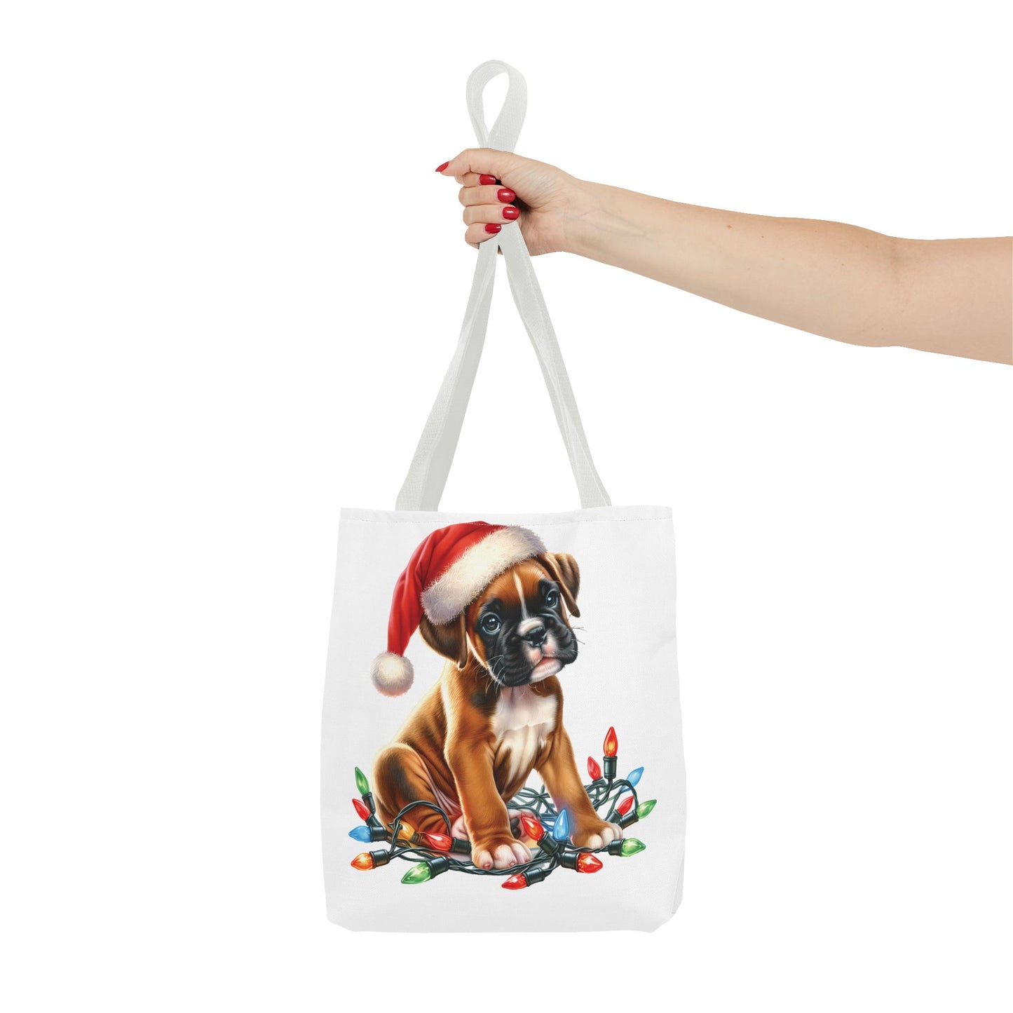 👜 Boxer Christmas Lights Tote Bag – Festive Charm for Dog Lovers 🎄