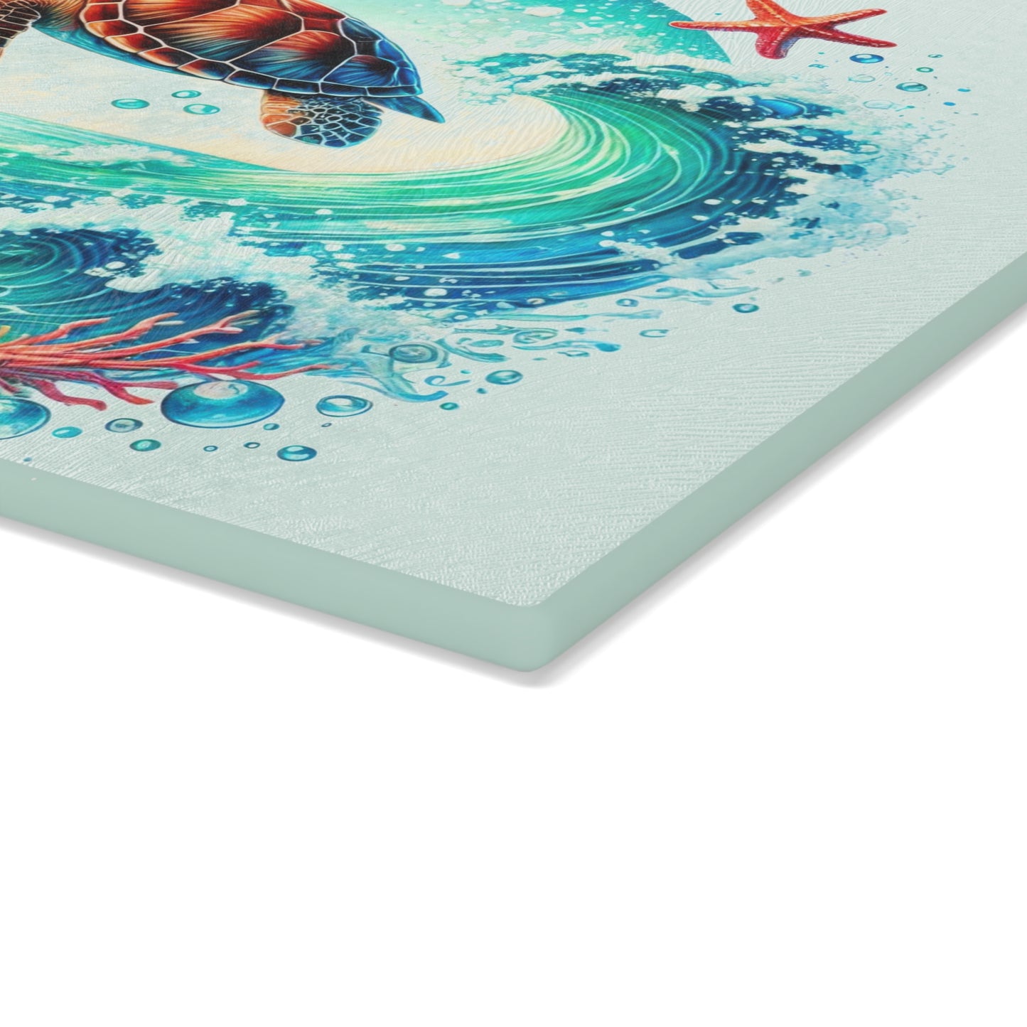 Tabla de cortar con diseño de tortuga y olas del océano: un toque de serenidad y estilo costero