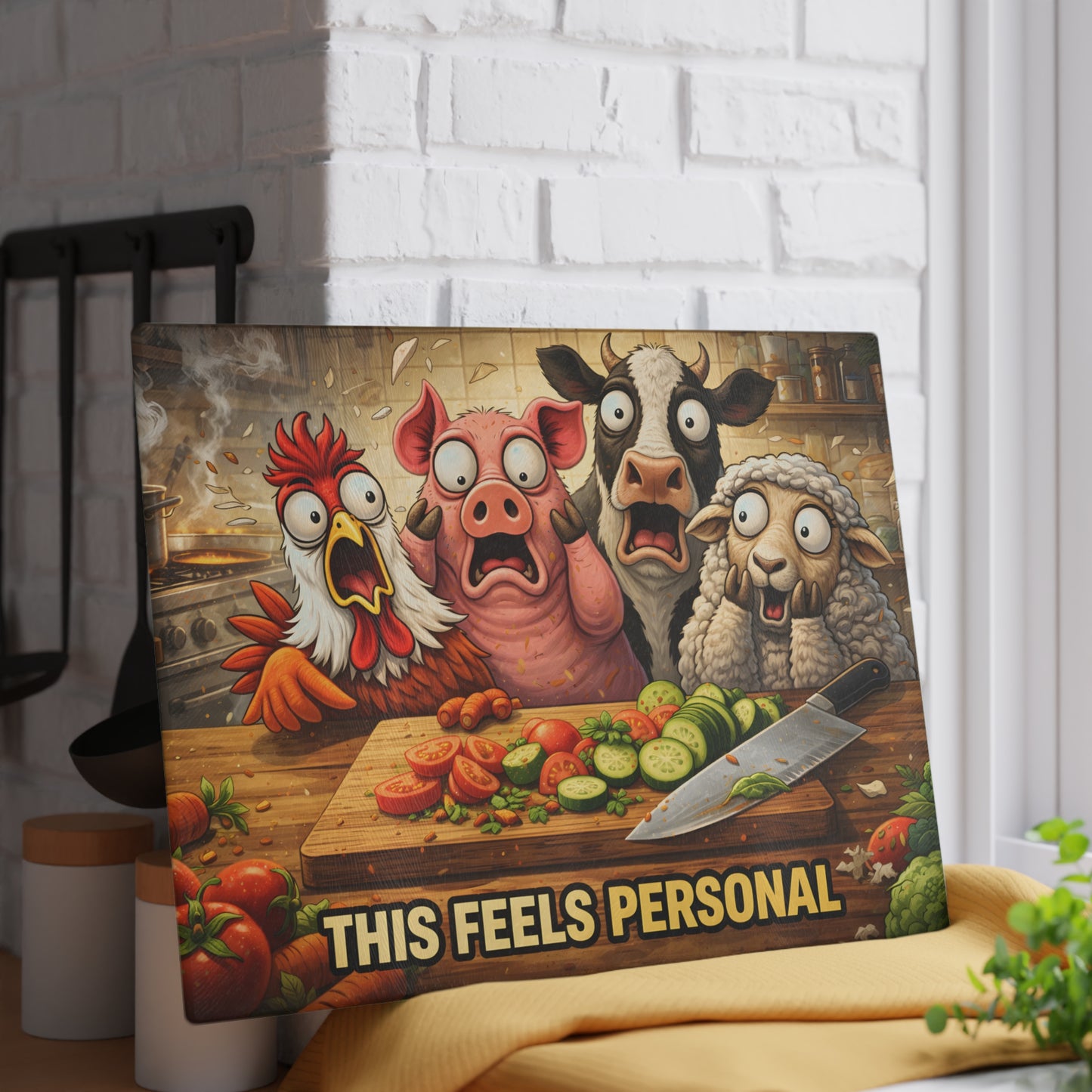 This Feels Personal Glass Cutting Board – Funny Farm Animal Kitchen Art