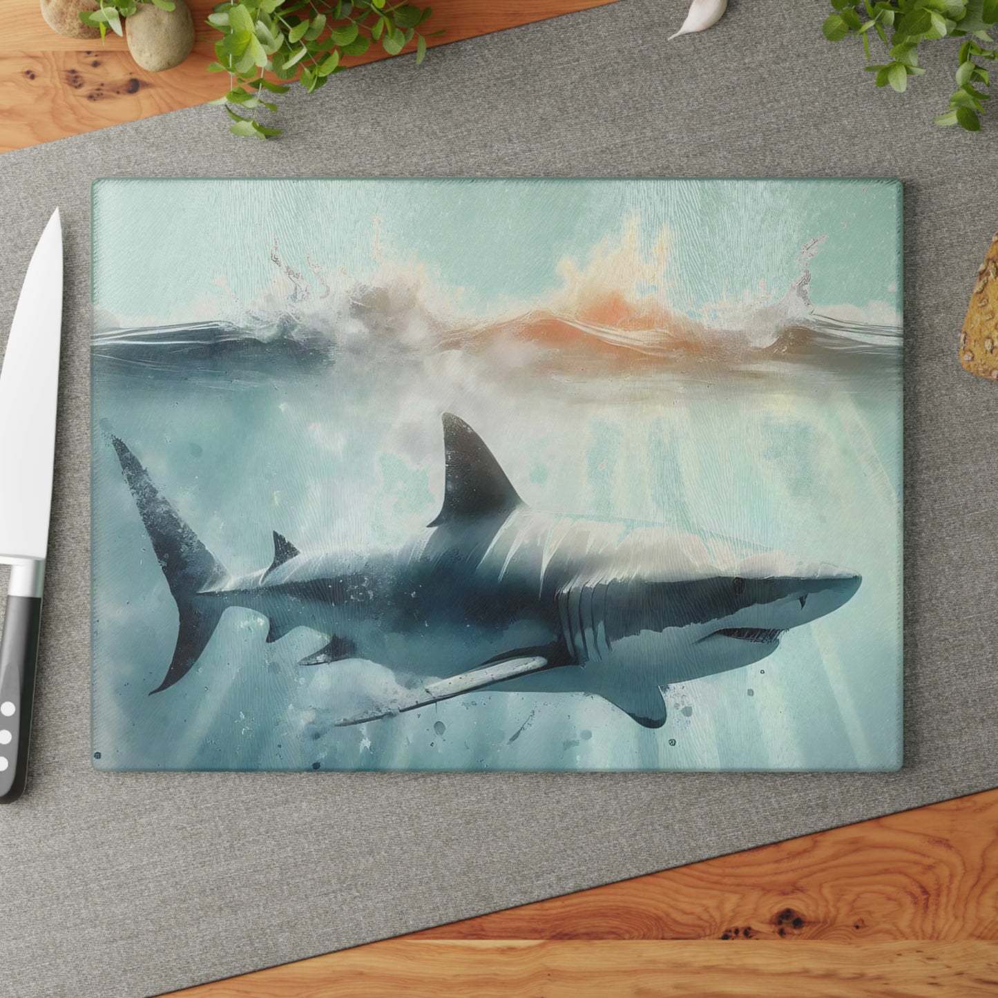 Decoración de cocina con tiburón, tabla de cortar con temática oceánica, idea de regalo con tiburón, regalo para amantes de los tiburones, regalo con temática de tiburón, tabla de cortar única