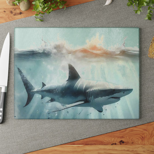Decoración de cocina con tiburón, tabla de cortar con temática oceánica, idea de regalo con tiburón, regalo para amantes de los tiburones, regalo con temática de tiburón, tabla de cortar única