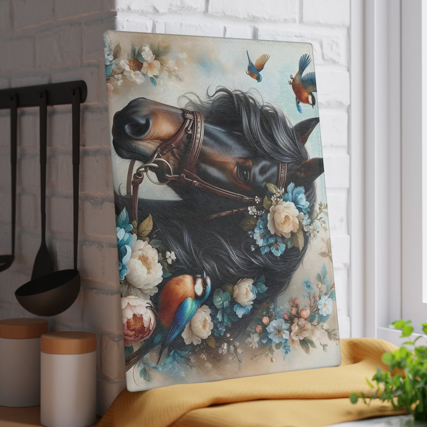Hermosa tabla de cortar de caballo, tabla de cortar de vidrio templado, tabla de charcutería, tabla de cortar, regalo de inauguración de la casa, tabla de cortar personalizada