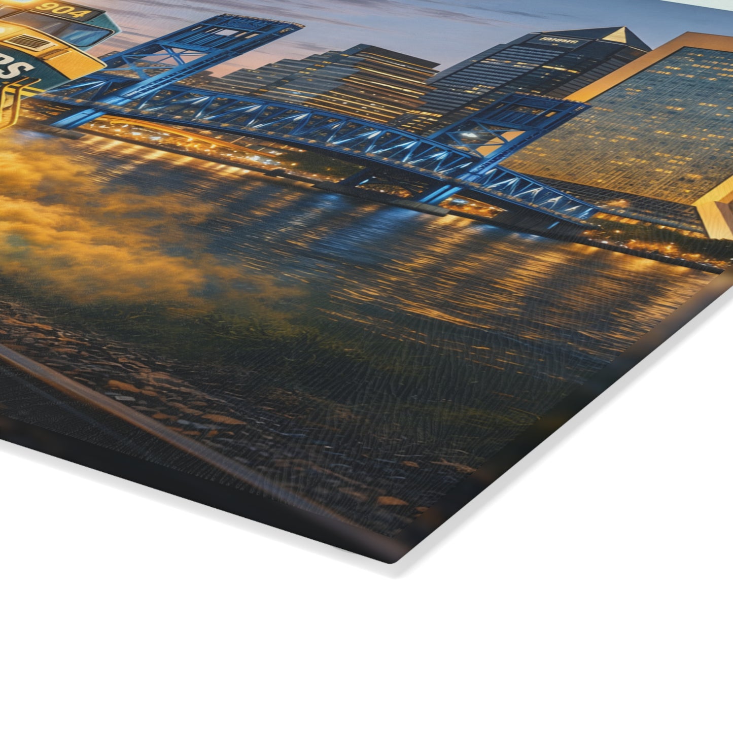 Teal & Gold Power Express Glass Cutting Board – Bold Train Art Kitchen Display