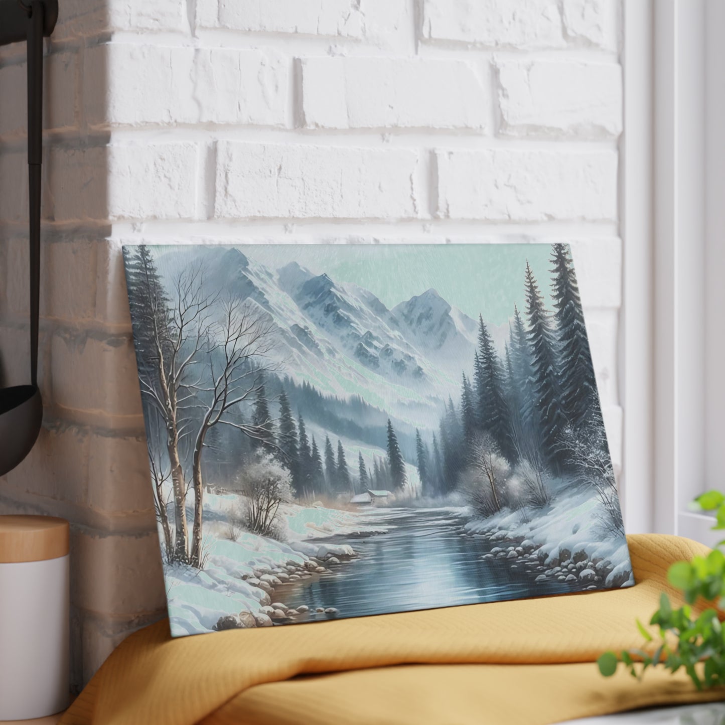 🏔️ Snowy Mountain River Cutting Board – Winter Tranquility for Your Kitchen ❄️