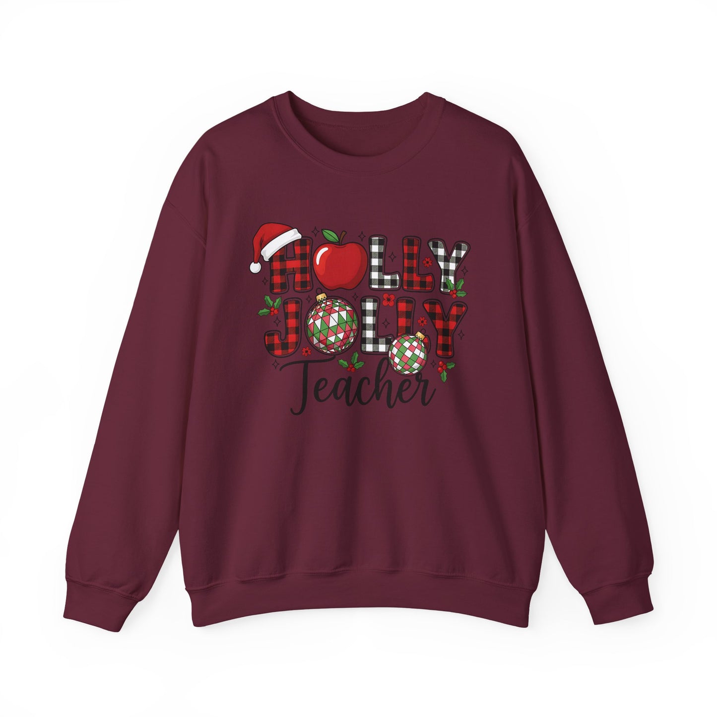 🍎✨ Holly Jolly Teacher Sweatshirt – Festive Classroom Cheer 🎄📚