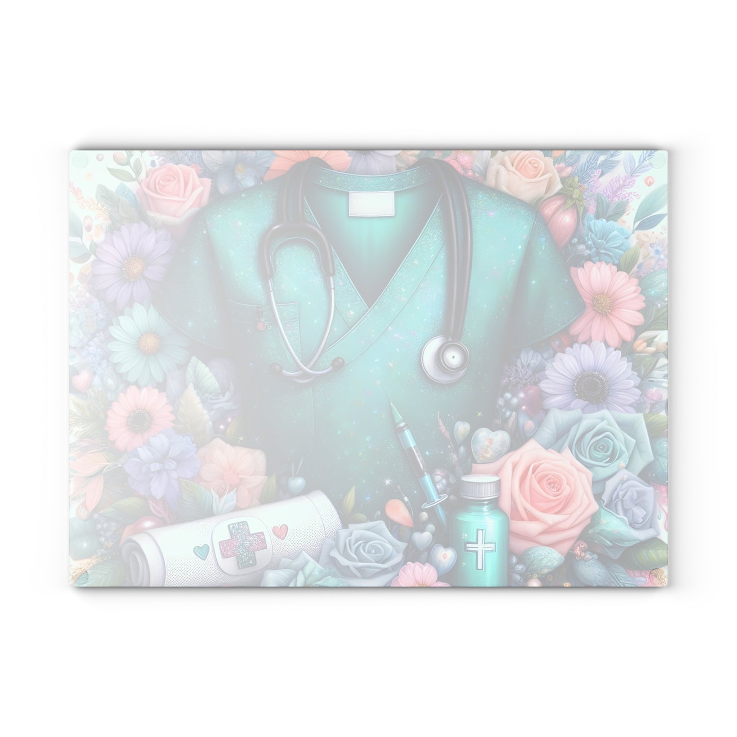 Nurse Scrubs and Florals Cutting Board – Medical Elegance with Heartfelt Style