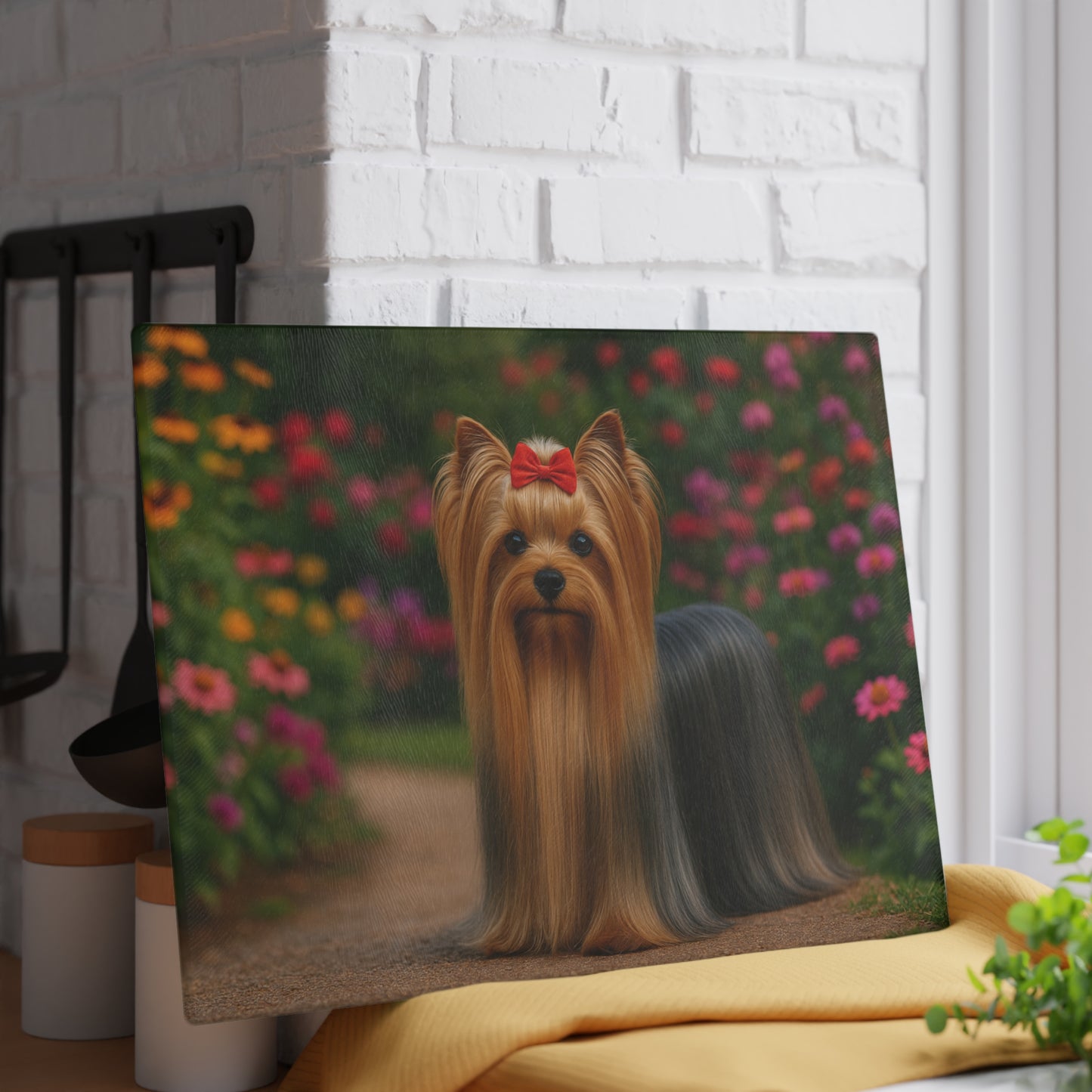 🐾🌸 Yorkie in Bloom Cutting Board – Elegant Floral Beauty for Your Kitchen 🌼