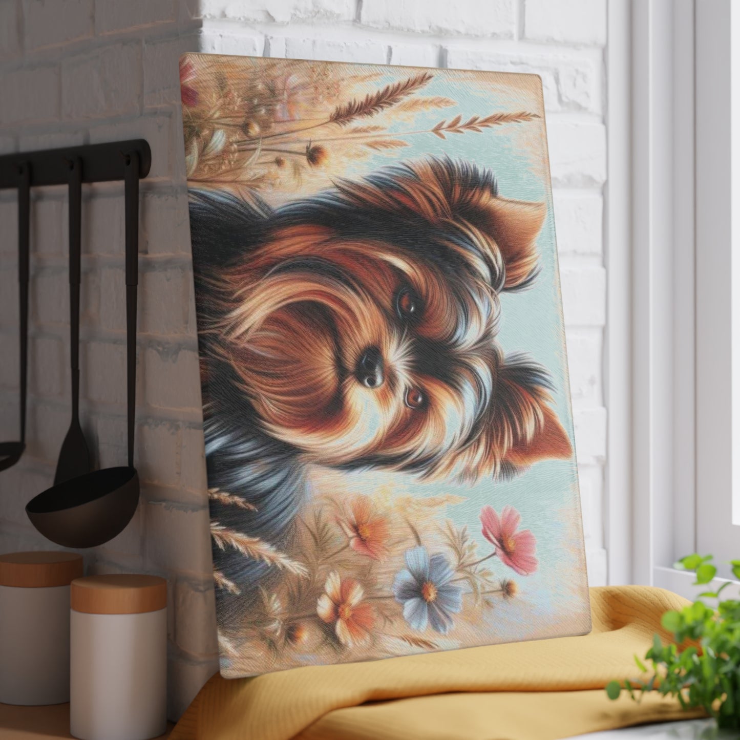Yorkshire Terrier, tabla de cortar, regalo para amantes de los perros, vidrio templado, regalo de inauguración de la casa, amante de las mascotas, cocina con temática de perros, regalo de chef
