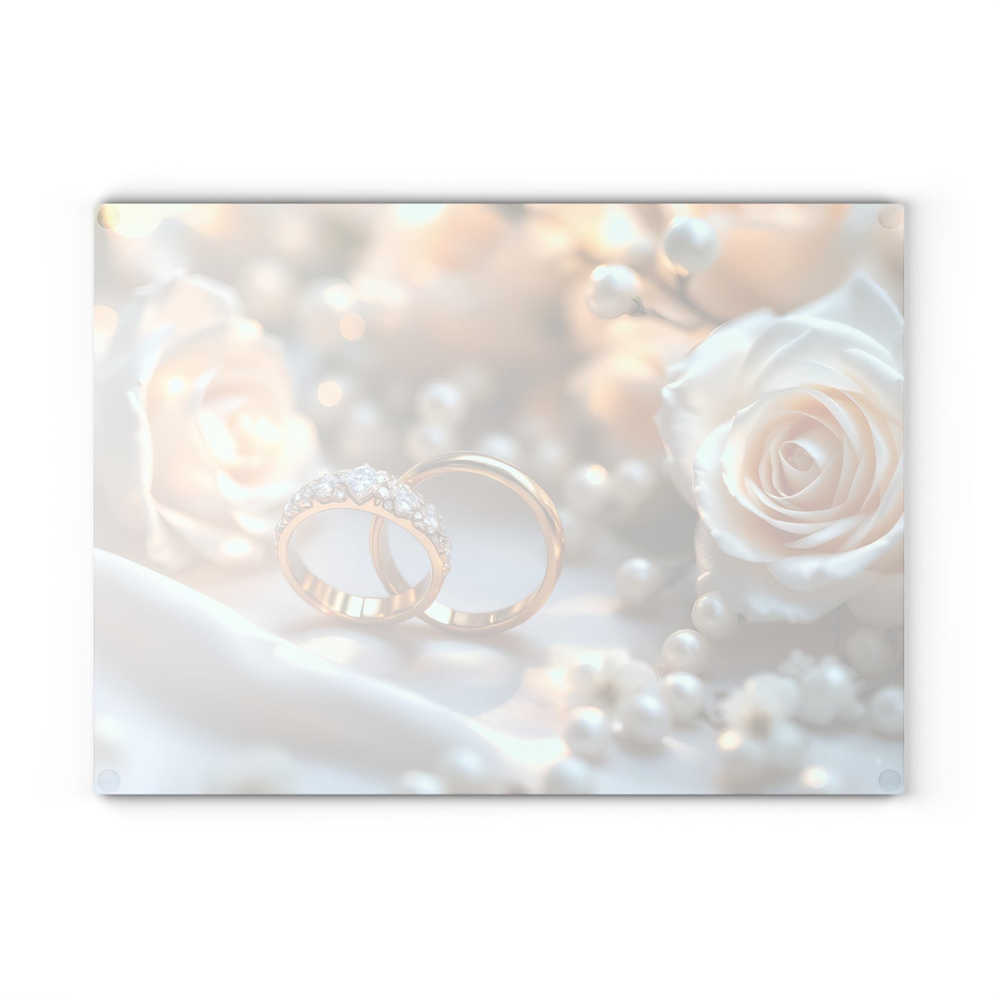 💒 White Rose & Gold Rings Cutting Board – Timeless Elegance for Weddings & Love