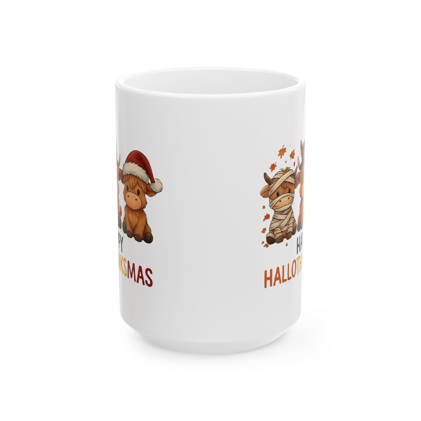 🐮🎃🦃🎄 Happy Hallothanksmas Mug – Cow Holiday Coffee Cup ☕✨