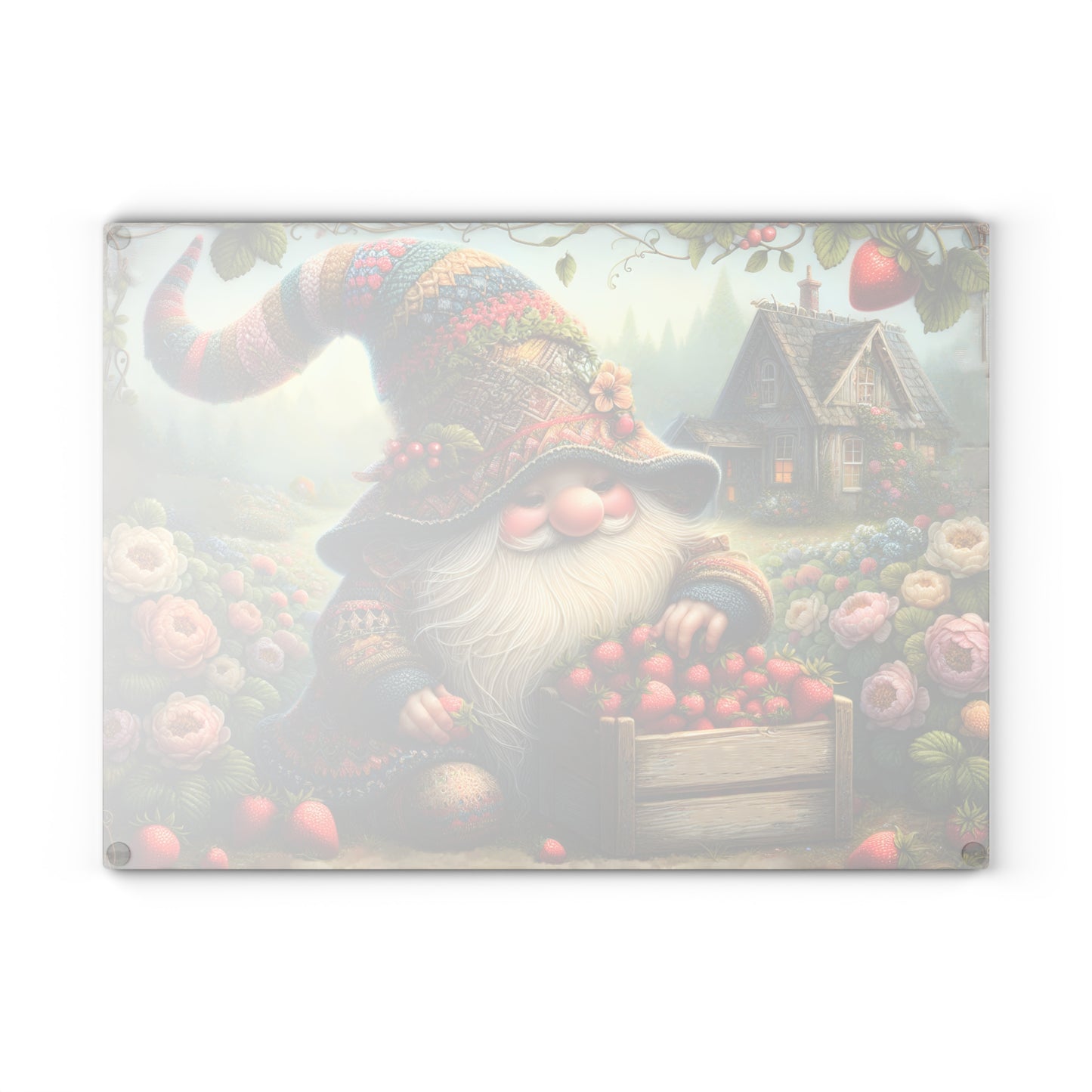 🍓🧙‍♂️ Strawberry Gnome Harvest Cutting Board – Whimsical Charm for Your Cottage Kitchen