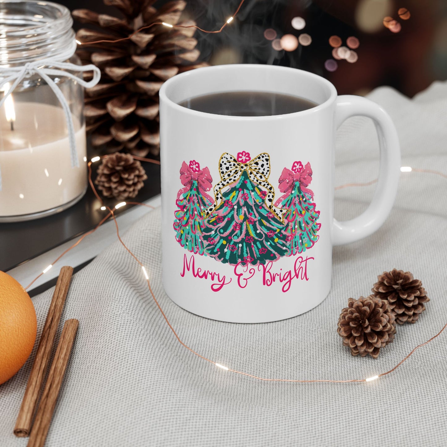 🎄 Merry & Bright Christmas Tree Mug – Glam Holiday Cheer in Every Sip ✨