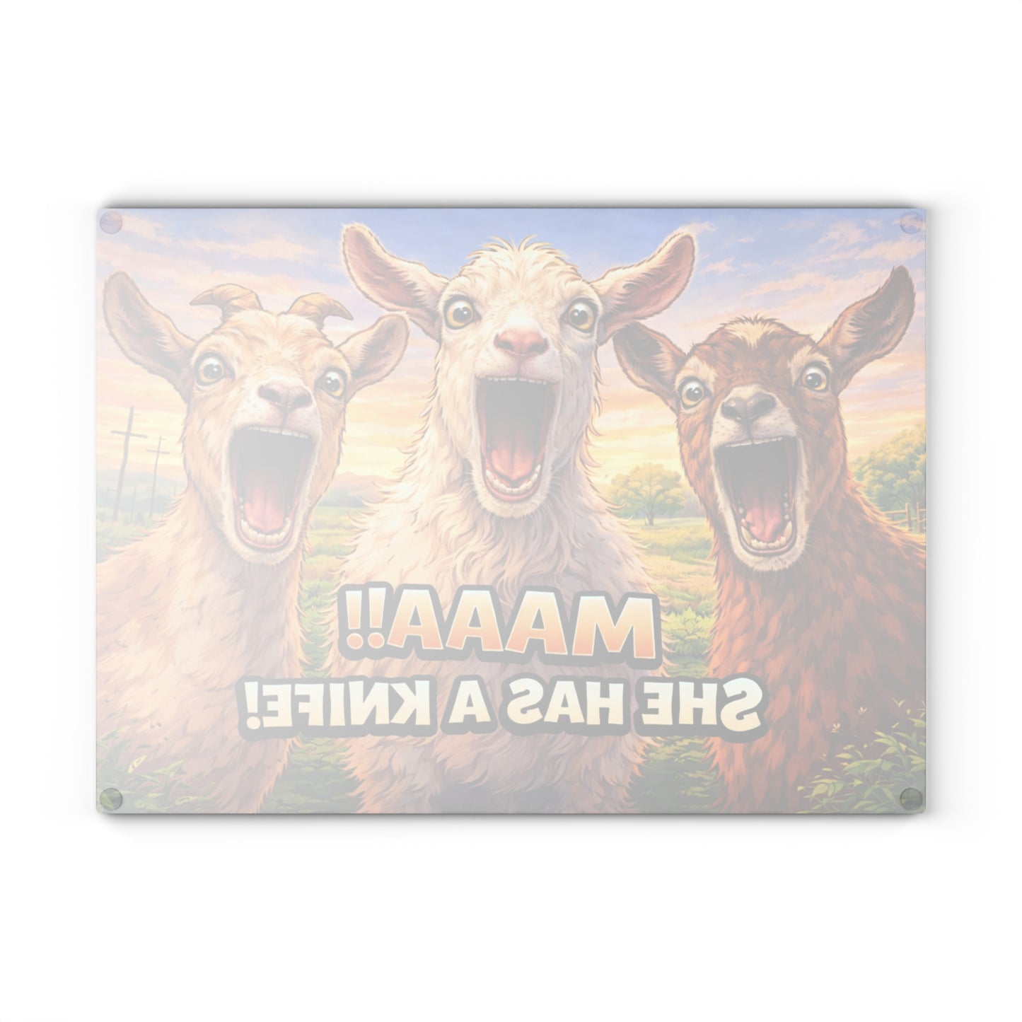 Maaa! She Has a Knife Glass Cutting Board – Funny Goat Farm Kitchen Art Display