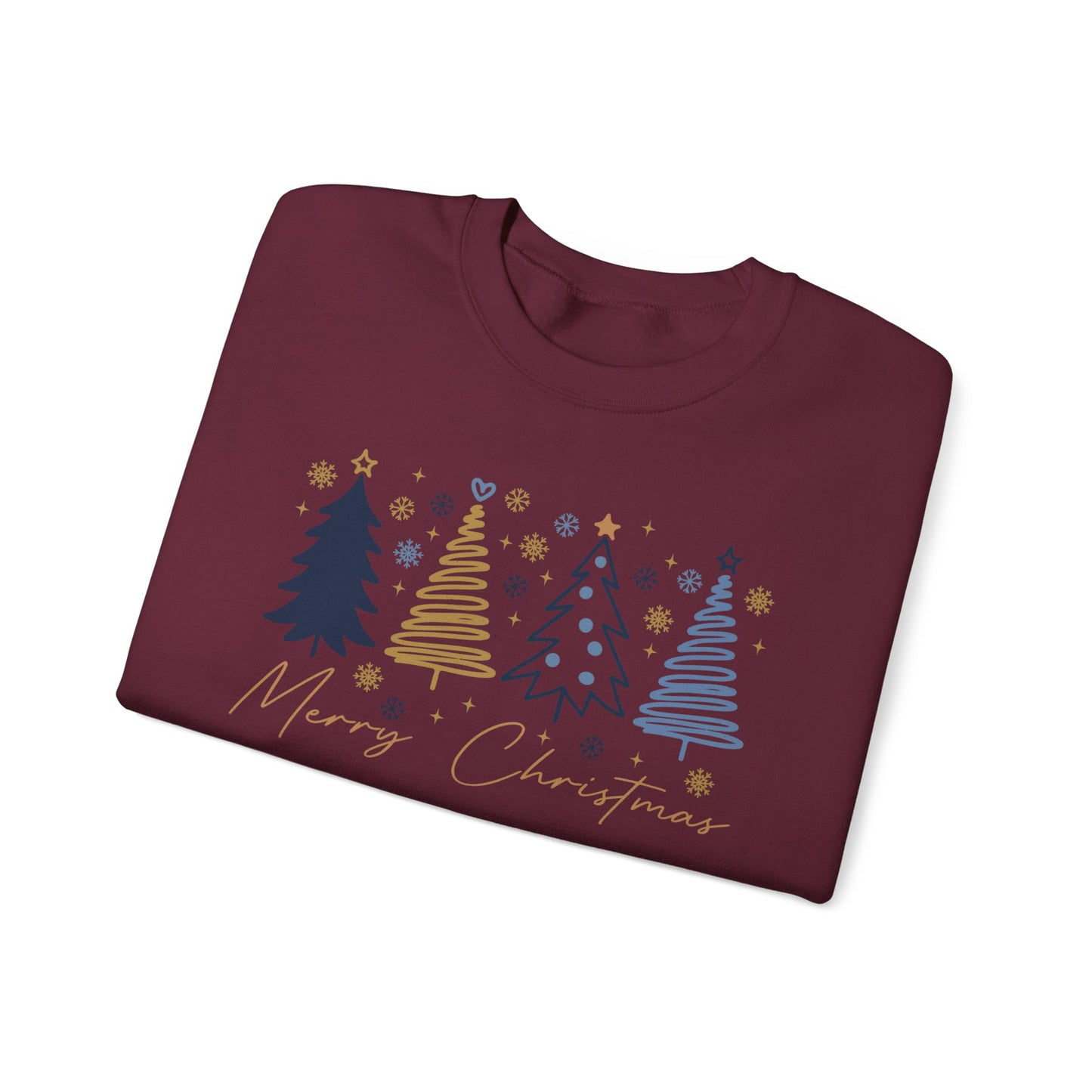 🎄✨ Merry Christmas Sweatshirt – Modern Navy & Gold Holiday Trees ❄️⭐