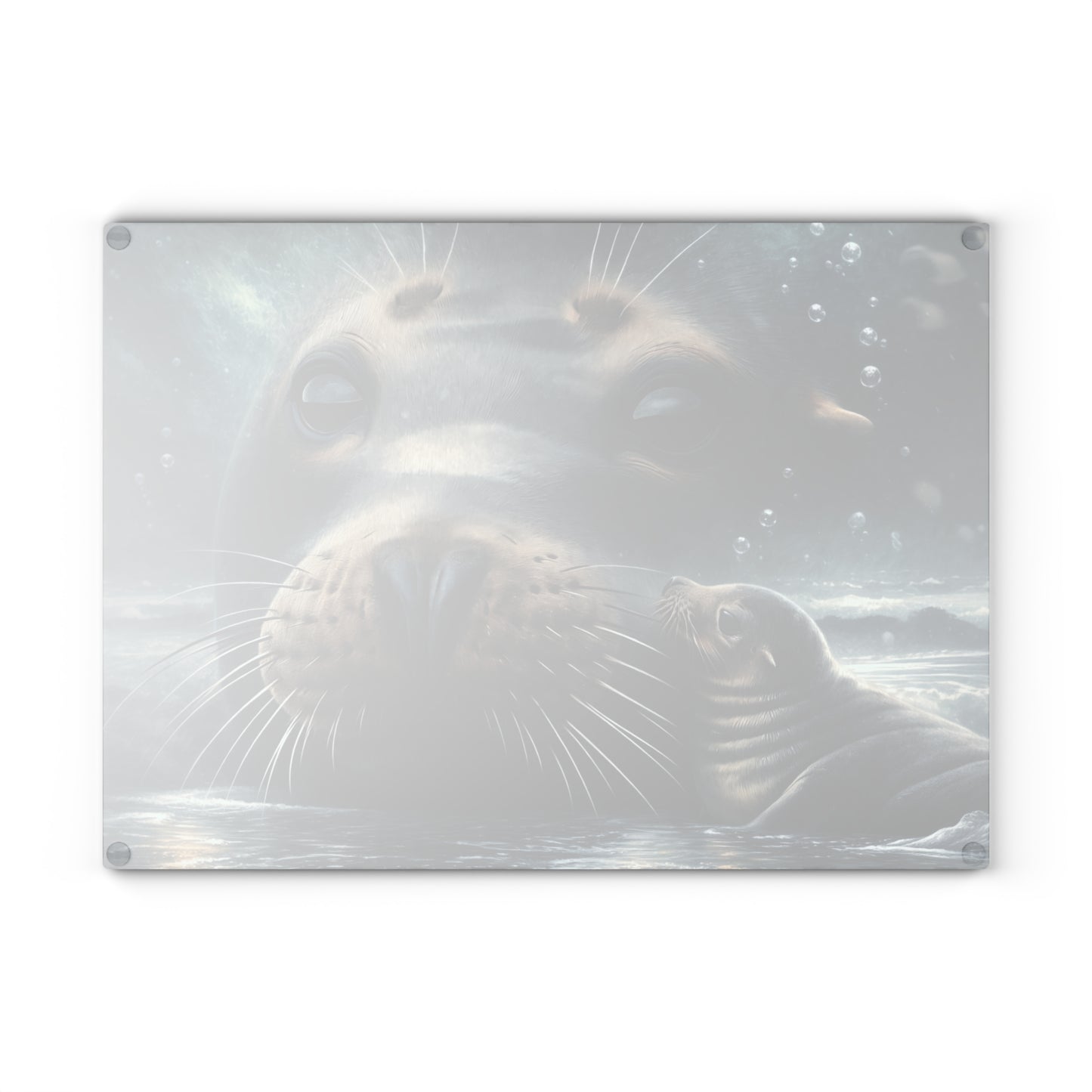 Gentle Harbor Glass Cutting Board – Mother Seal & Pup Ocean Artwork