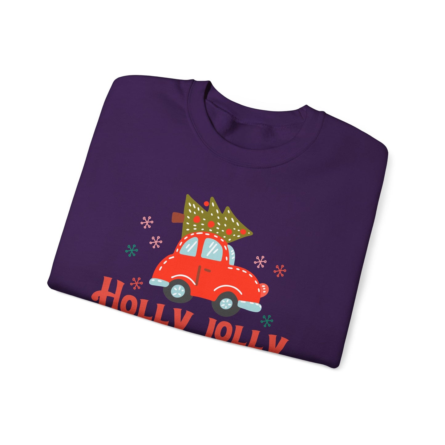 🎄🚗 Holly Jolly Vibes Crewneck – Cute Red Car & Tree Graphic