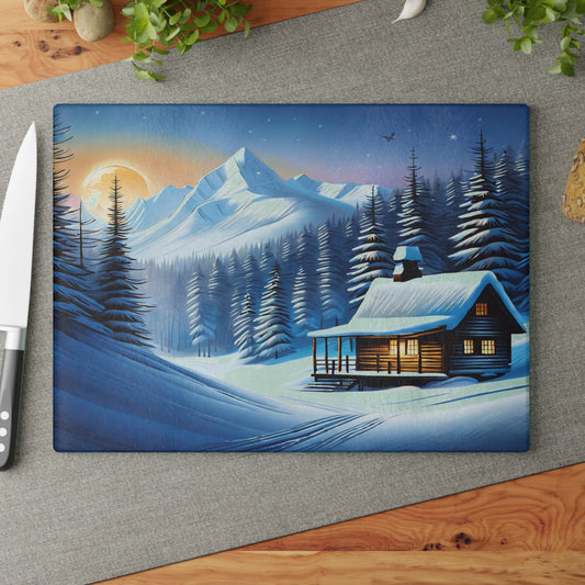 🏔️ Winter Cabin Cutting Board – Cozy Snowy Nights & Mountain Charm