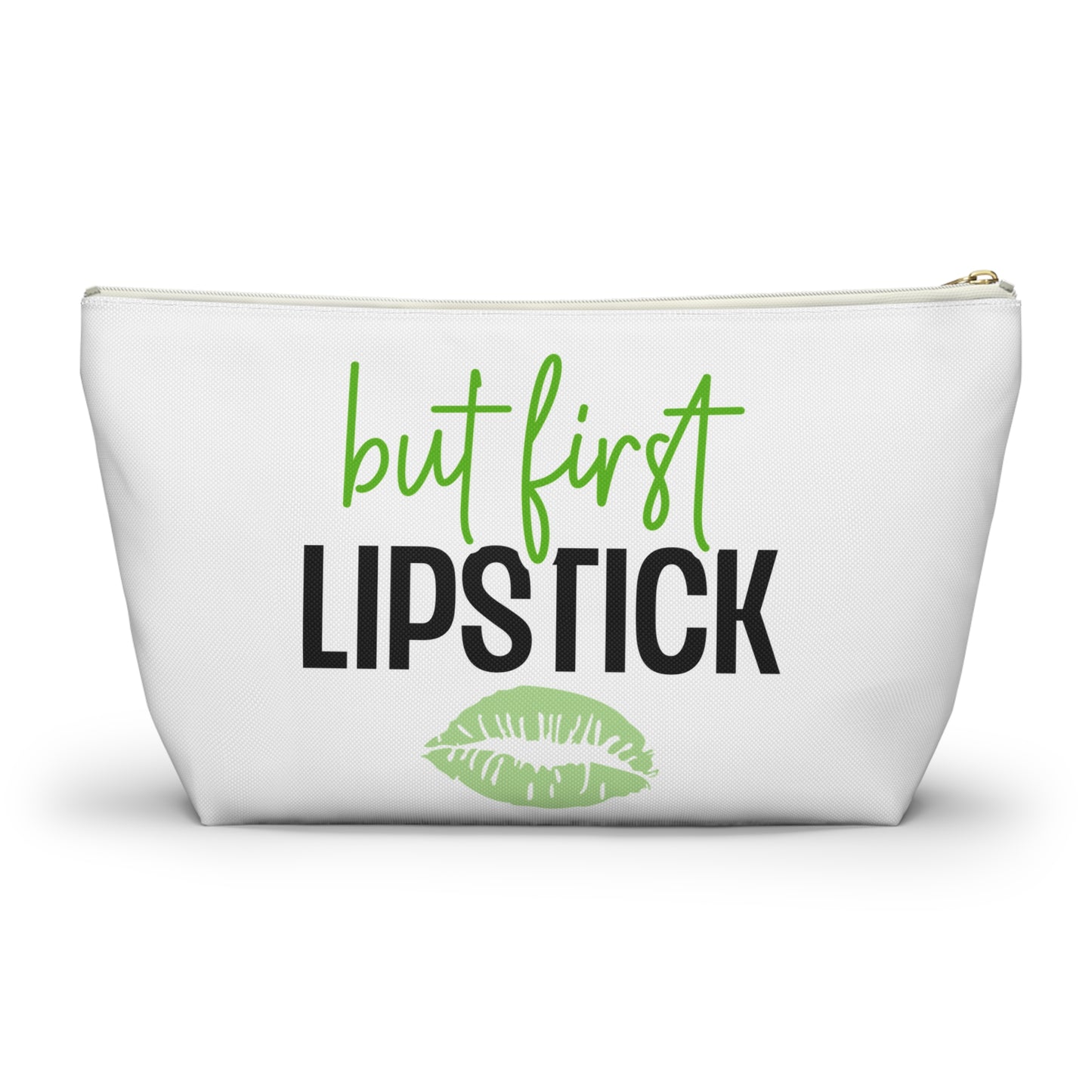 Accessory Pouch – "But First Lipstick" Green Makeup Bag