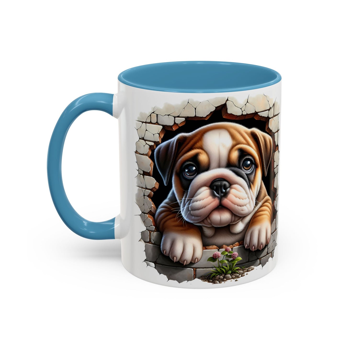 🎀🐶 English Bulldog Puppy Accent Mug – Cute Peek-Through Dog Design for Animal Lovers ☕💖