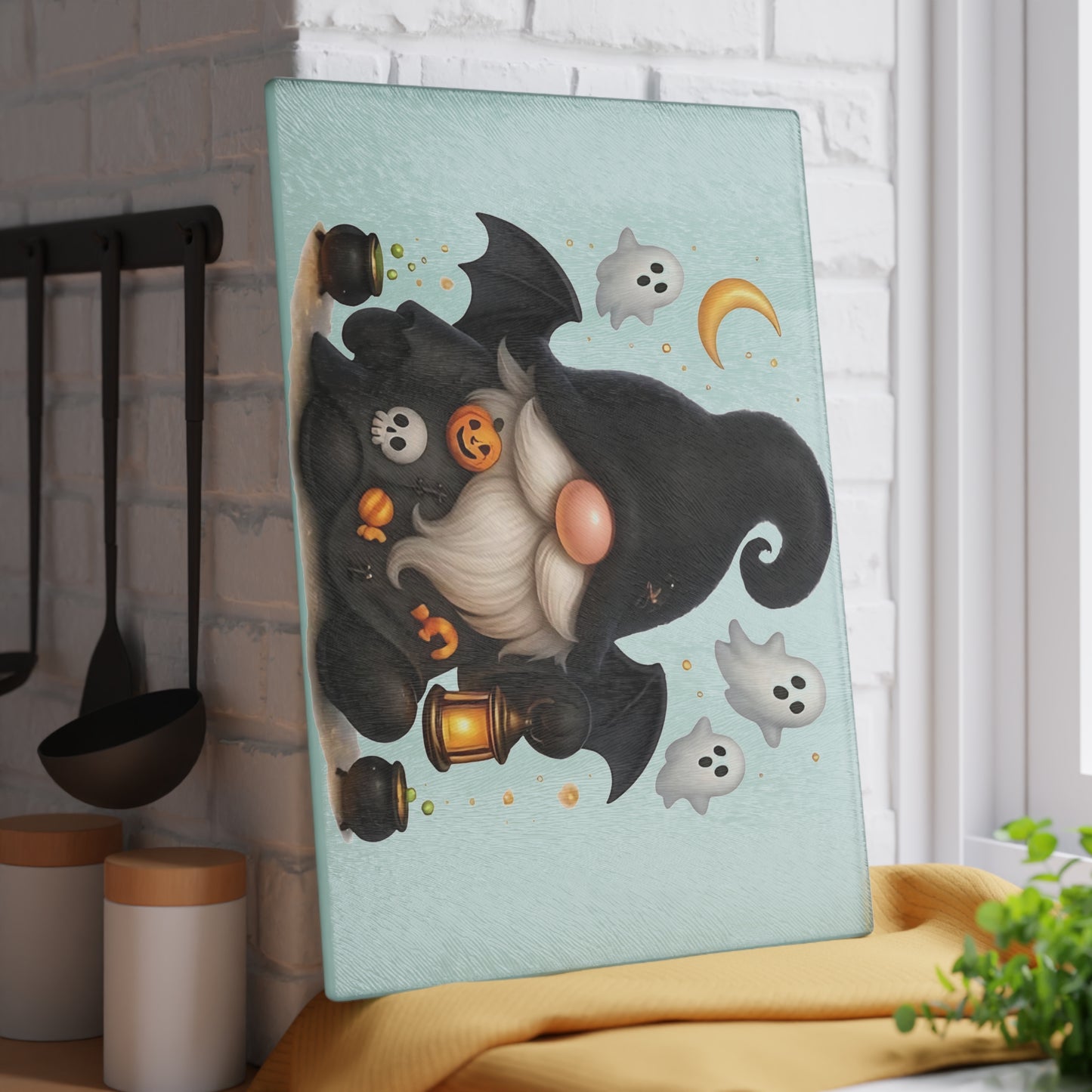 🎃🧙‍♂️ Spooky Halloween Gnome Cutting Board – Haunted Kitchen Décor with Ghosts & Lanterns 👻🕯️
