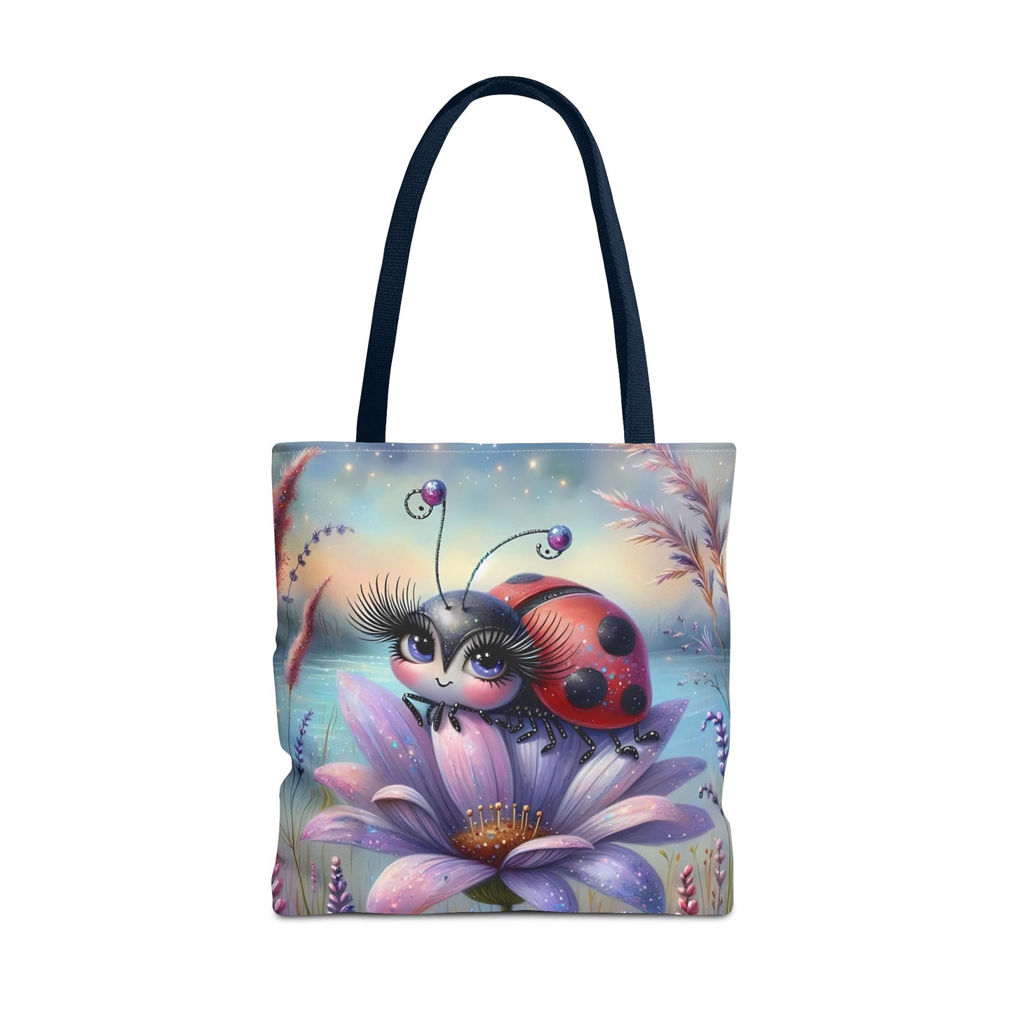 🐞 Mariquita sobre una flor junto al lago – Bolsa de tela inspirada en la naturaleza
