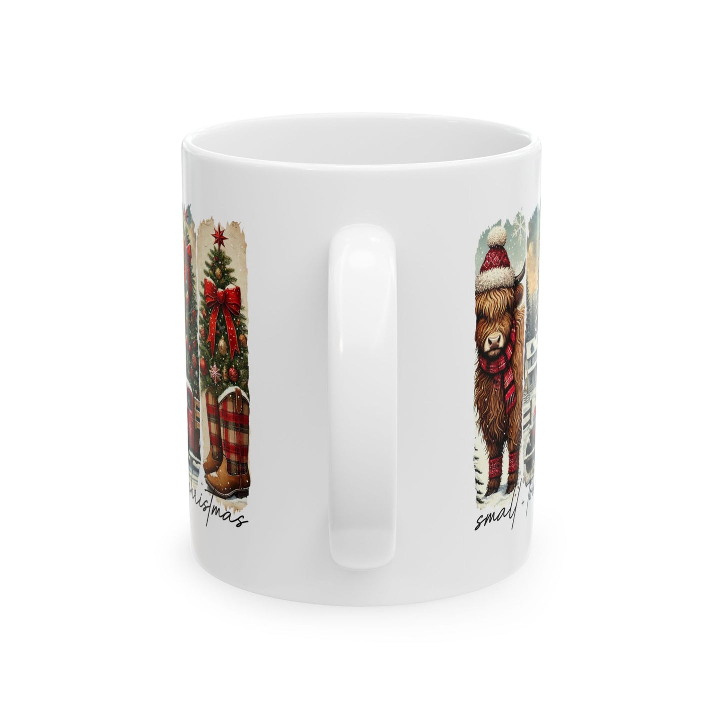 Taza de café navideña Highland Cow Country: un acogedor encanto rústico navideño en cada sorbo