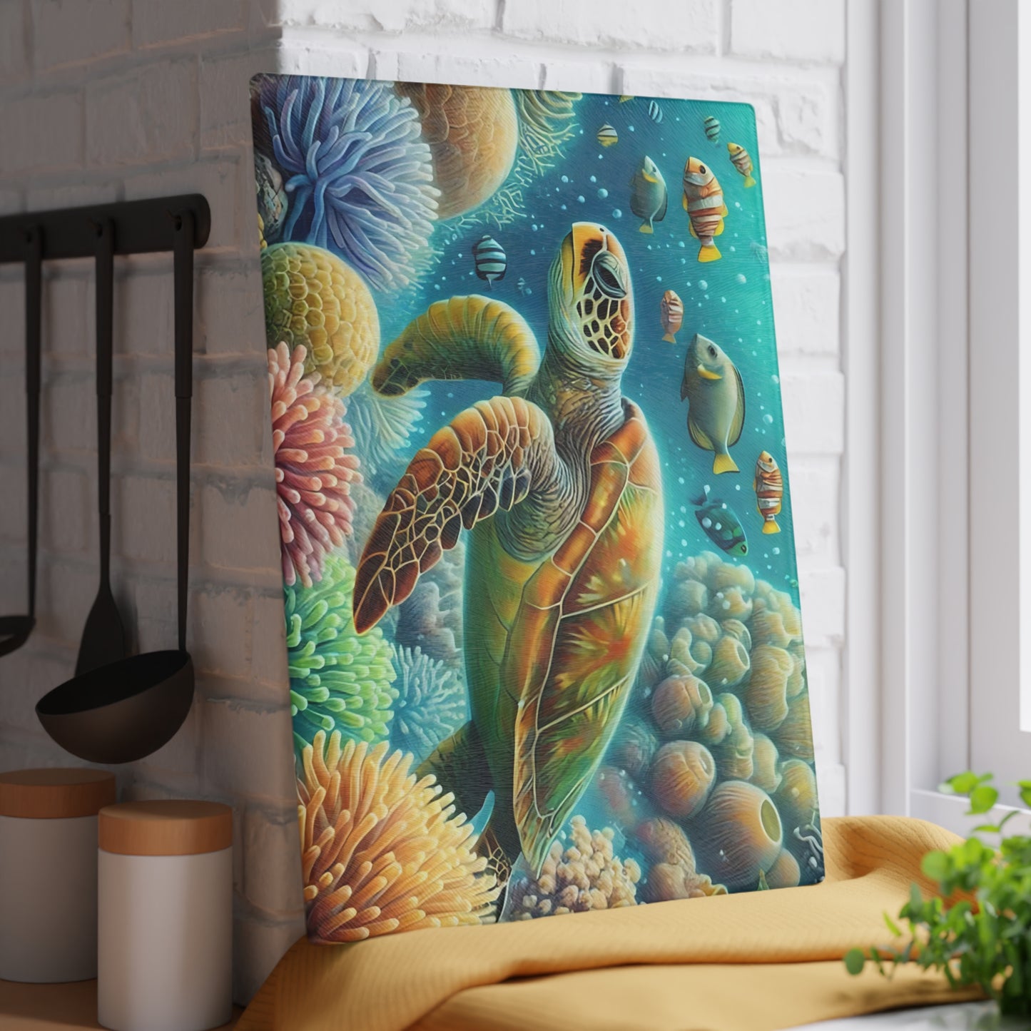 Rainbow Coral Sea Turtle Cutting Board – Vivid Marine Fantasy