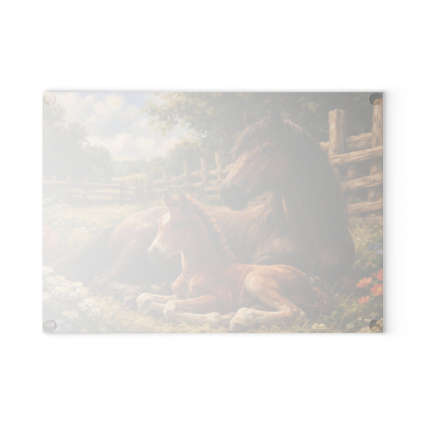 Mare and Foal Glass Cutting Board – Horse Lover Farmhouse Kitchen Decor