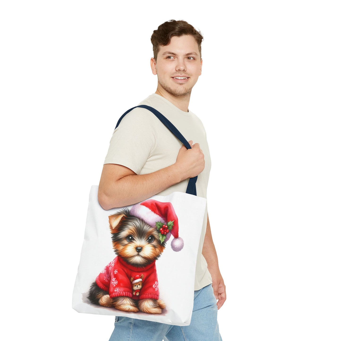 🎄 Santa Yorkie Christmas Tote Bag – Holiday Cheer in Every Stitch 🐾