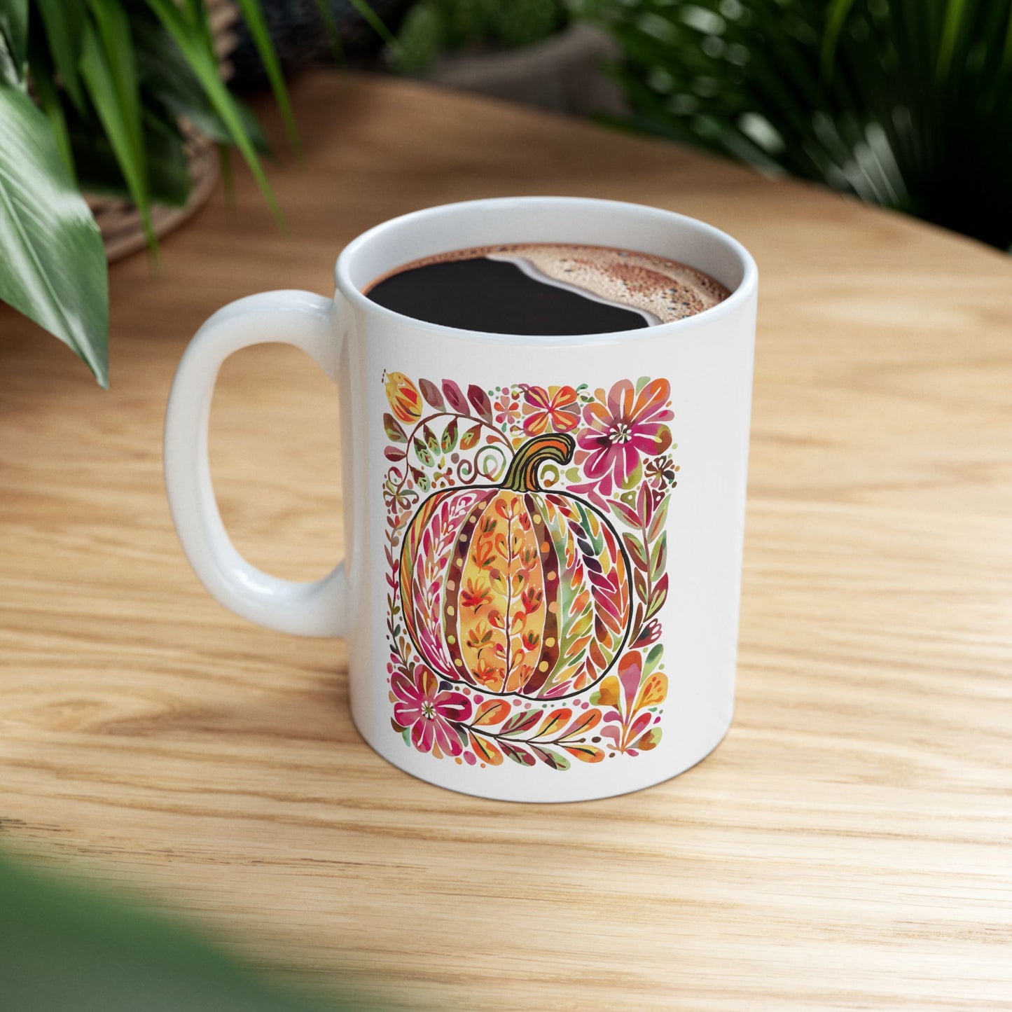🎃🌸 Floral Pumpkin Mug – Autumn Harvest Coffee Cup 🍂☕