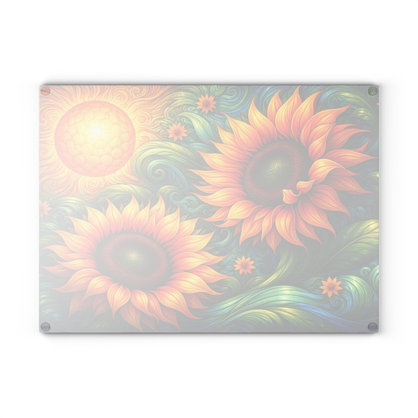 Sunflower Swirl Glass Cutting Board – Vibrant Farmhouse Kitchen Decor