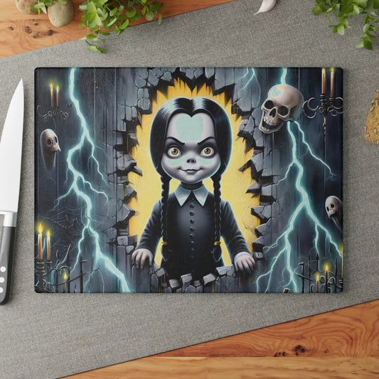 ⚡ Gothic Lightning Girl Cutting Board – Spooky Cool Vibes with Skulls, Candles & Bold Attitude 💀🌩️
