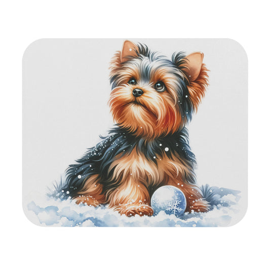 🖱️❄️🐶 Yorkie in the Snow Mouse Pad – Cozy Winter Pup for Your Desk