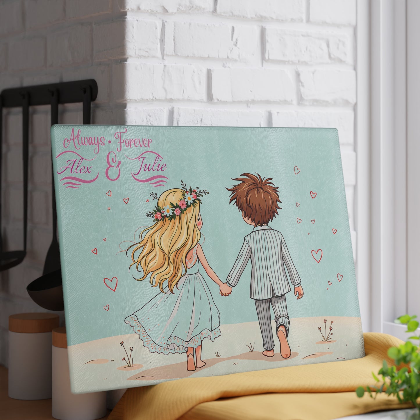 Personalized Wedding Couple Cutting Board – Custom Love Keepsake with “Always & Forever” Charm