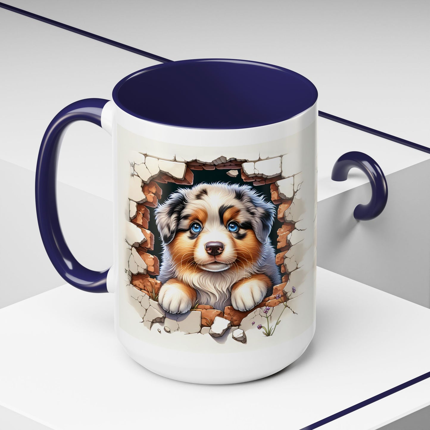🐾☕ Australian Shepherd Puppy Peek Accent Mug – Blue-Eyed Beauty Dog Lover Gift ✨💙